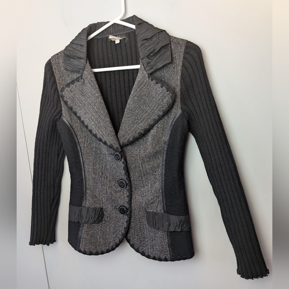 VEX COLLECTION 98% Wool Women Blazer Buttons Closure Stretch Sleeves Gray Black